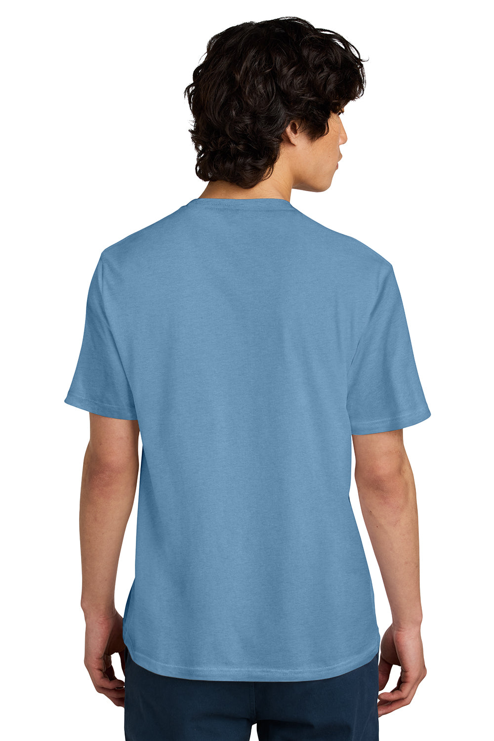 District DT104 Mens Perfect Weight Short Sleeve Crewneck T-Shirt Tundra Blue Model Back