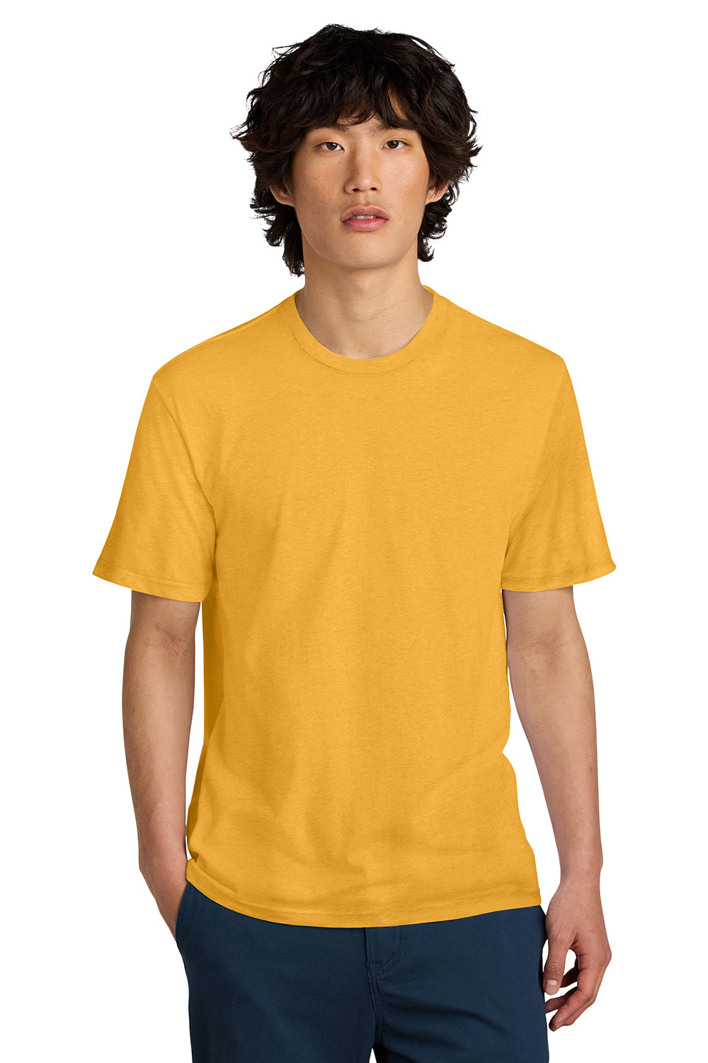 District DT104 Mens Perfect Weight Short Sleeve Crewneck T-Shirt Warm Gold Model Front