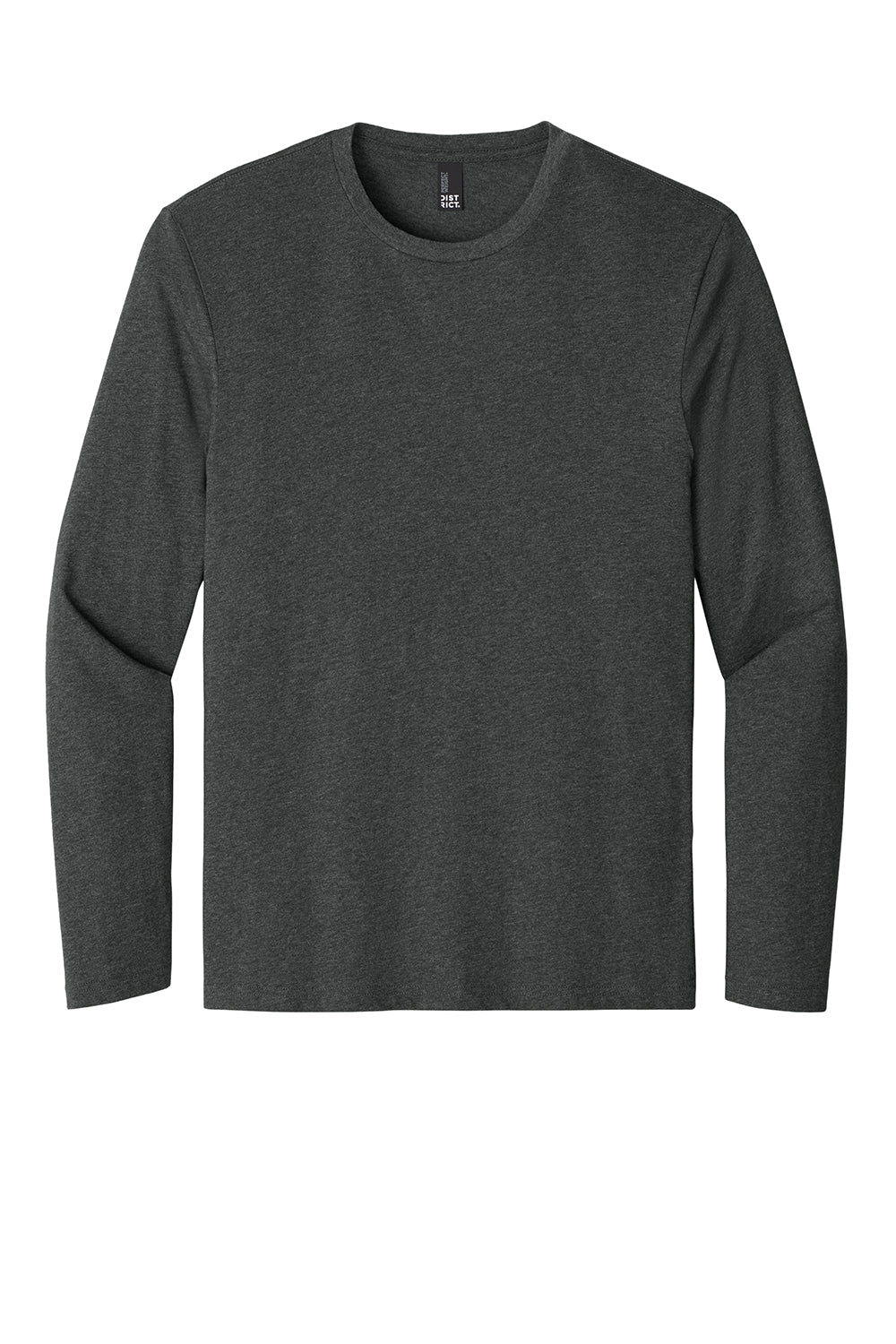 District DT105 Mens Perfect Weight Long Sleeve Crewneck T-Shirt Heather Charcoal Grey Flat Front