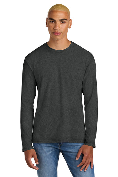 District DT105 Mens Perfect Weight Long Sleeve Crewneck T-Shirt Heather Charcoal Grey Model Front