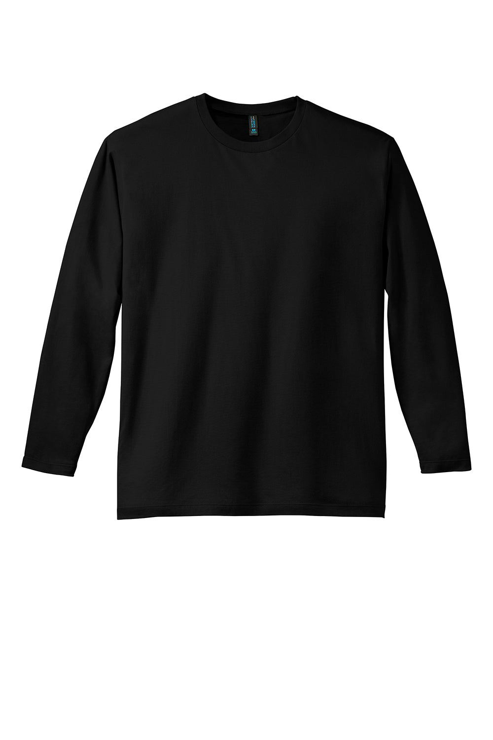 District DT105 Mens Perfect Weight Long Sleeve Crewneck T-Shirt Black Flat Front