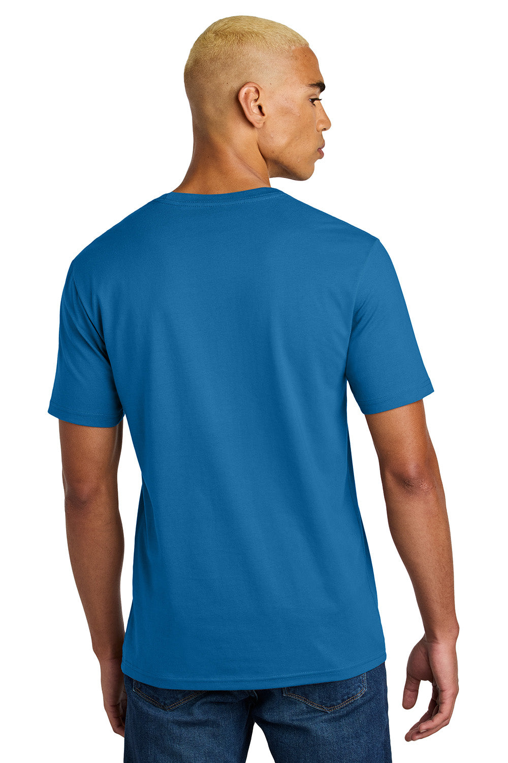 District DT106 Mens Perfect Weight Icon Short Sleeve Crewneck T-Shirt Bright Blue Model Back