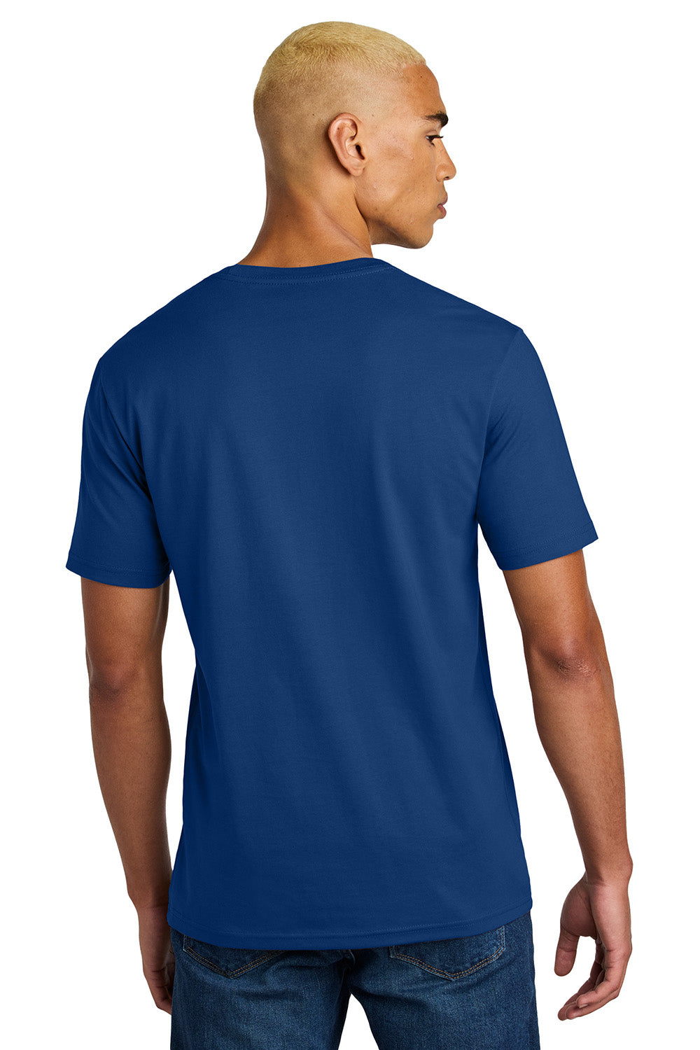 District DT106 Mens Perfect Weight Icon Short Sleeve Crewneck T-Shirt Deep Royal Blue Model Back