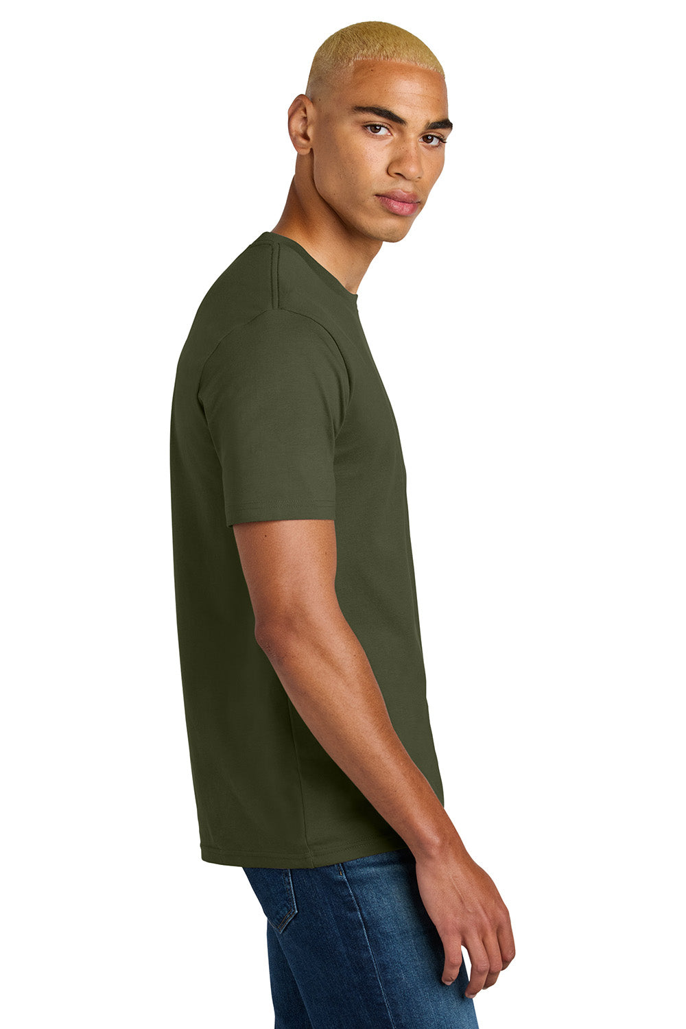 District DT106 Mens Perfect Weight Icon Short Sleeve Crewneck T-Shirt Military Green Model Side