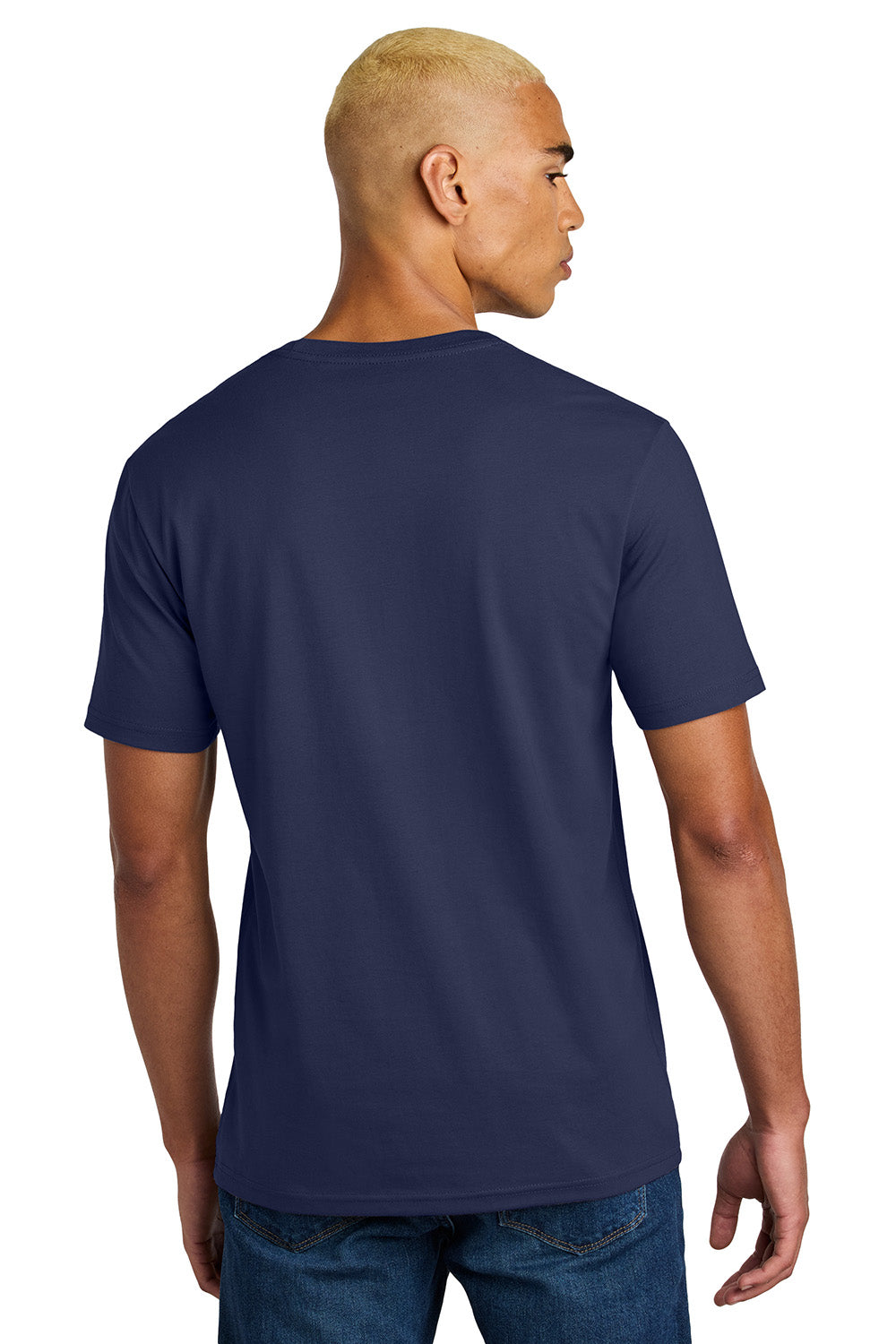 District DT106 Mens Perfect Weight Icon Short Sleeve Crewneck T-Shirt Tanzanite Blue Model Back