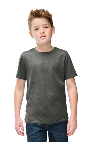 District DT108Y Youth Perfect Blend CVC Short Sleeve Crewneck T-Shirt Heather Charcoal Grey Model Front