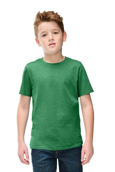 District DT108Y Youth Perfect Blend CVC Short Sleeve Crewneck T-Shirt Heather Kelly Green Model Front