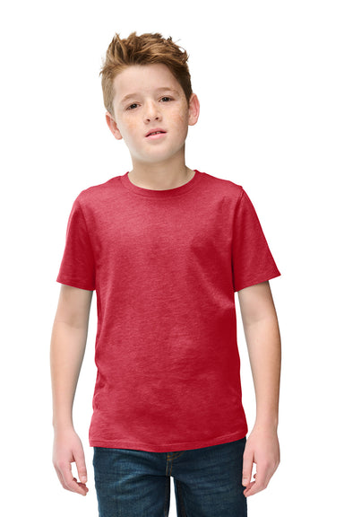 District DT108Y Youth Perfect Blend CVC Short Sleeve Crewneck T-Shirt Heather Red Model Front