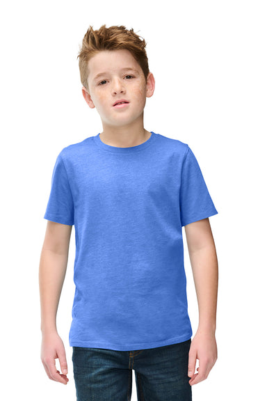 District DT108Y Youth Perfect Blend CVC Short Sleeve Crewneck T-Shirt Heather Royal Blue Model Front