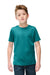 District DT108Y Youth Perfect Blend CVC Short Sleeve Crewneck T-Shirt Heather Teal Blue Model Front