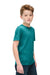 District DT108Y Youth Perfect Blend CVC Short Sleeve Crewneck T-Shirt Heather Teal Blue Model Side