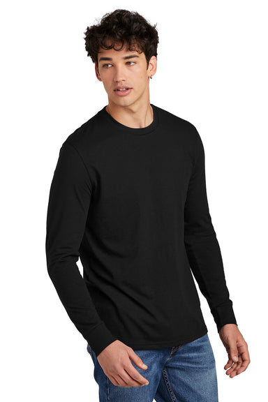 District DT109 Mens Perfect Blend CVC Long Sleeve Crewneck T-Shirt Black Model Front