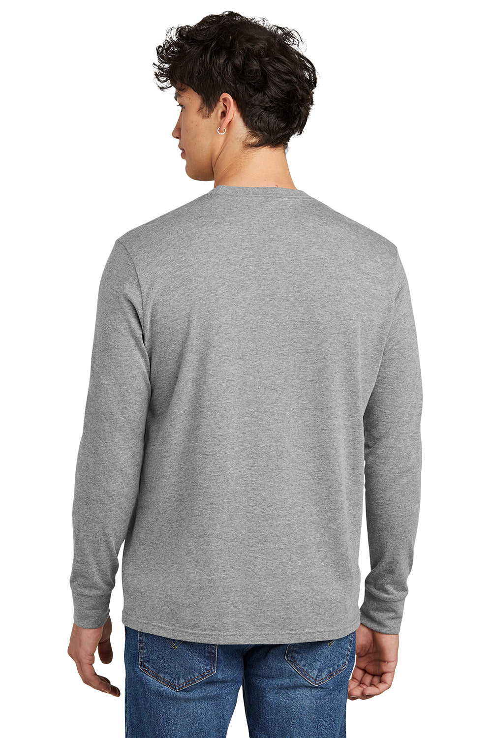 District DT109 Mens Perfect Blend CVC Long Sleeve Crewneck T-Shirt Grey Frost Model Back