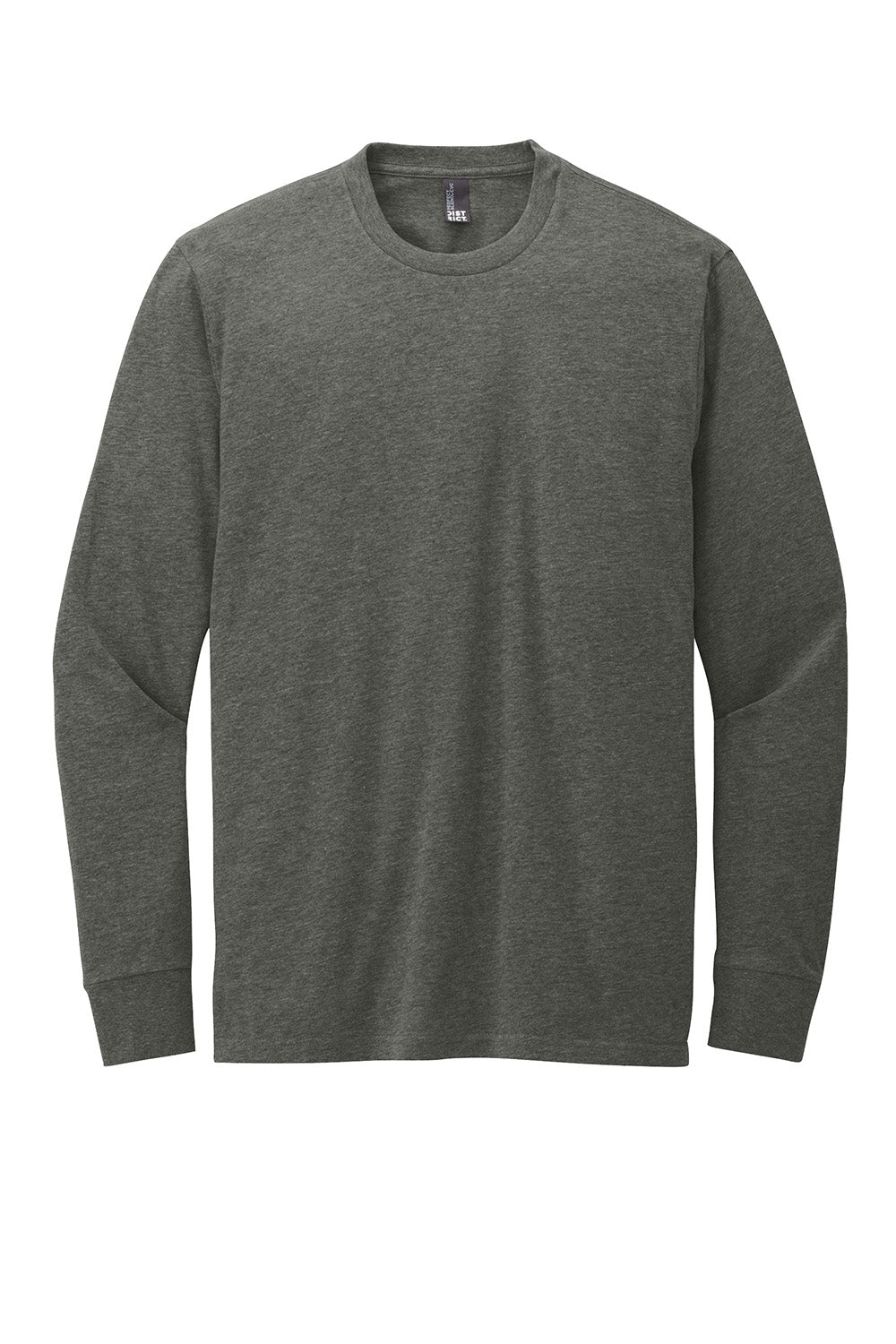 District DT109 Mens Perfect Blend CVC Long Sleeve Crewneck T-Shirt Heather Charcoal Grey Flat Front