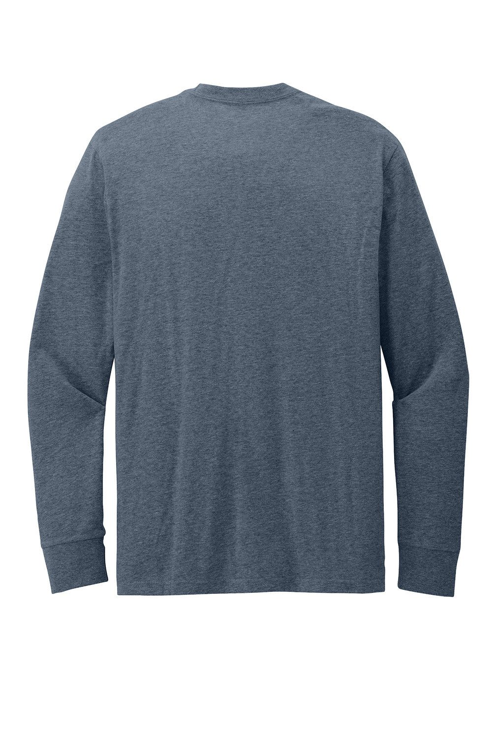 District DT109 Mens Perfect Blend CVC Long Sleeve Crewneck T-Shirt Heather Navy Blue Flat Back