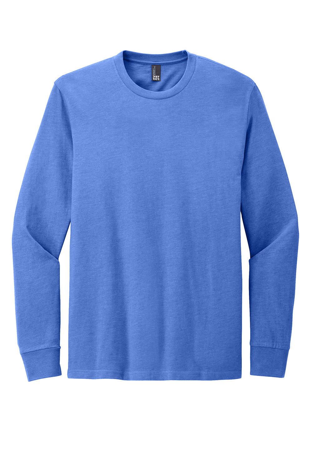 District DT109 Mens Perfect Blend CVC Long Sleeve Crewneck T-Shirt Heather Royal Blue Flat Front