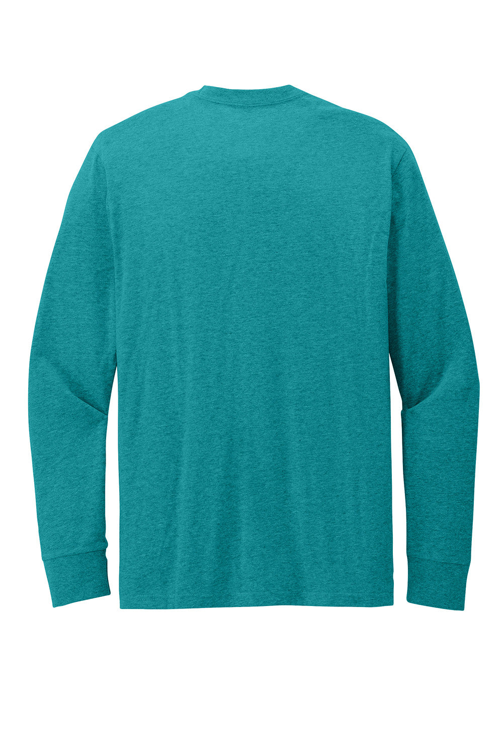 District DT109 Mens Perfect Blend CVC Long Sleeve Crewneck T-Shirt Heather Teal Blue Flat Back