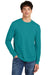 District DT109 Mens Perfect Blend CVC Long Sleeve Crewneck T-Shirt Heather Teal Blue Model Front