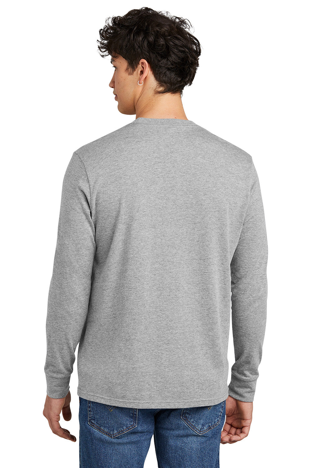 District DT109 Mens Perfect Blend CVC Long Sleeve Crewneck T-Shirt Heather Light Grey Model Back