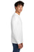 District DT109 Mens Perfect Blend CVC Long Sleeve Crewneck T-Shirt White Model Side