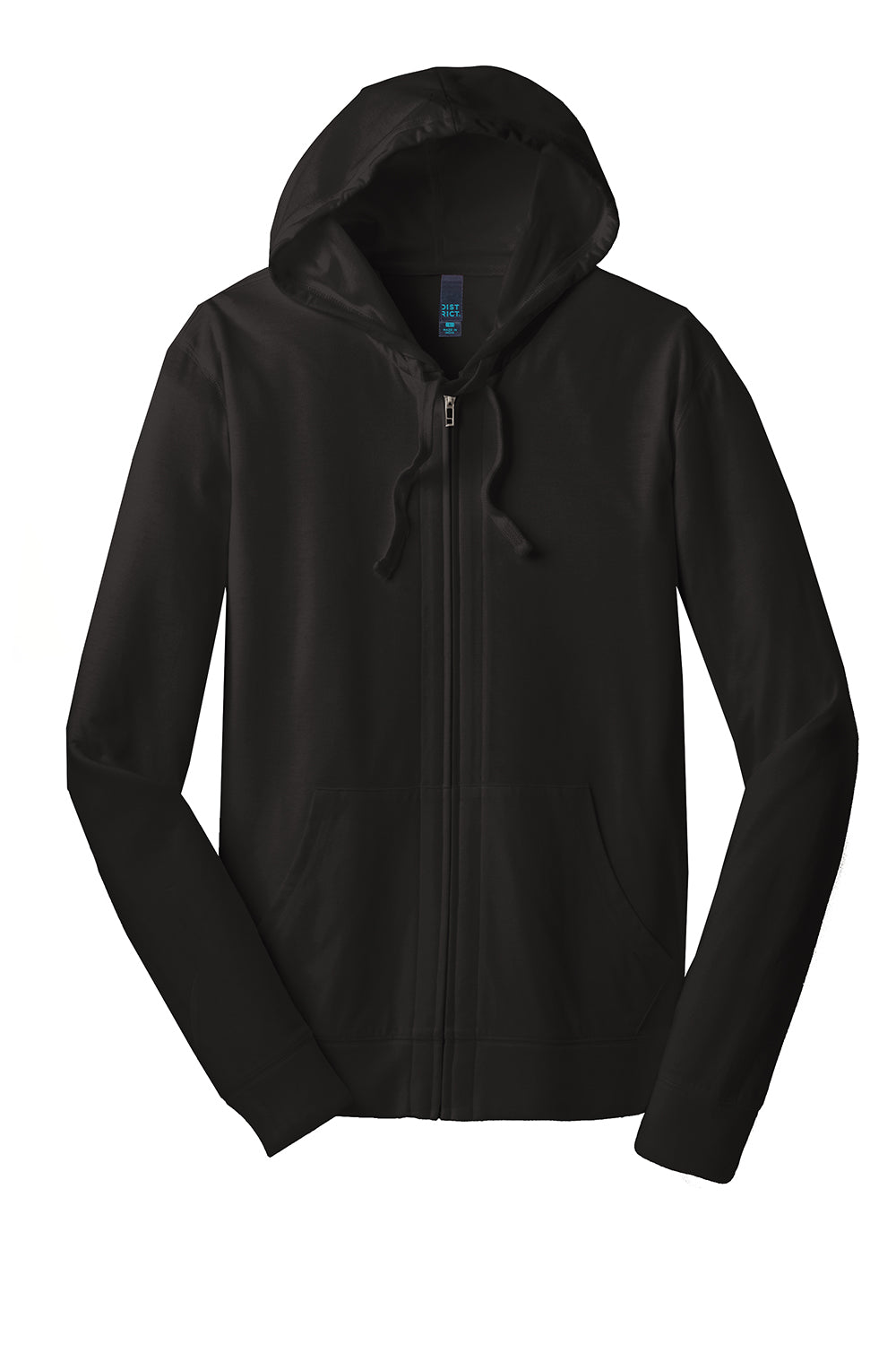 District DT1100 Mens Full Zip Hooded Sweatshirt Hoodie Black Flat Front