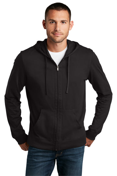 District DT1100 Mens Full Zip Hooded Sweatshirt Hoodie Black Model Front