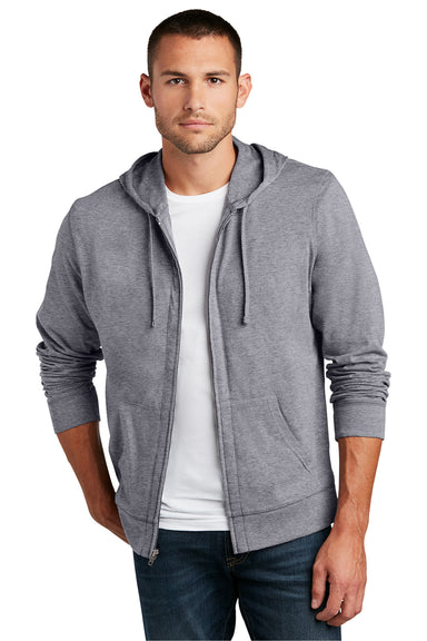 District DT1100 Mens Full Zip Hooded Sweatshirt Hoodie Heather Dark Grey Model Front