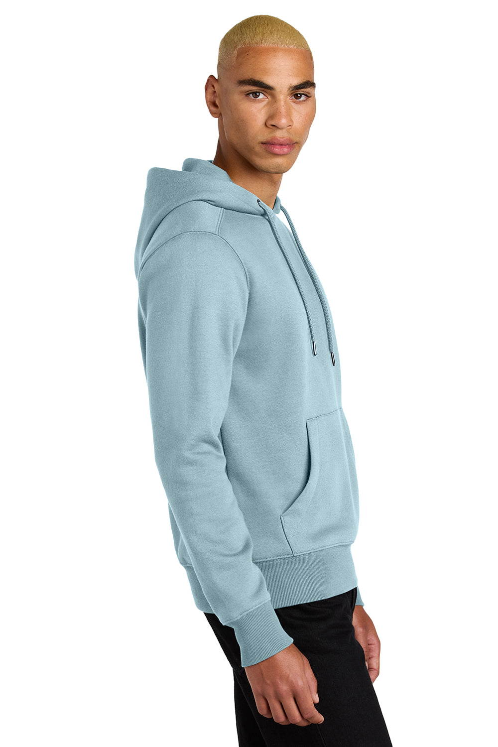 District DT1101 Mens Perfect Weight Fleece Hooded Sweatshirt Hoodie Fog Blue Model Side