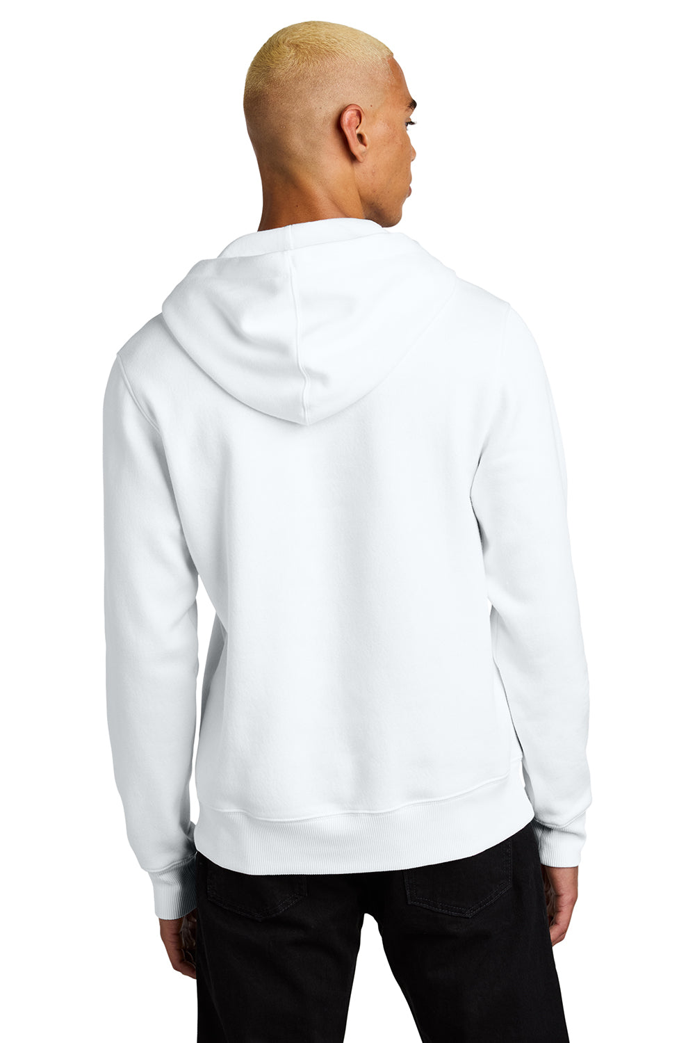 District DT1101 Mens Perfect Weight Fleece Hooded Sweatshirt Hoodie Bright White Model Back