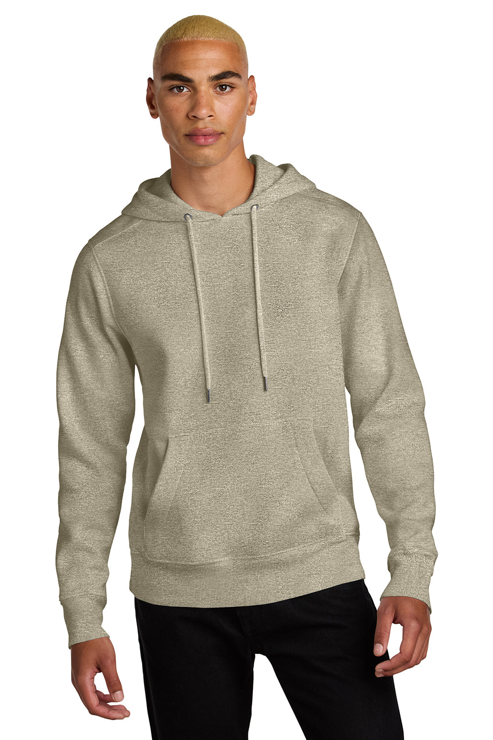 District DT1101 Mens Perfect Weight Fleece Hooded Sweatshirt Hoodie Heather Latte Brown Model Front