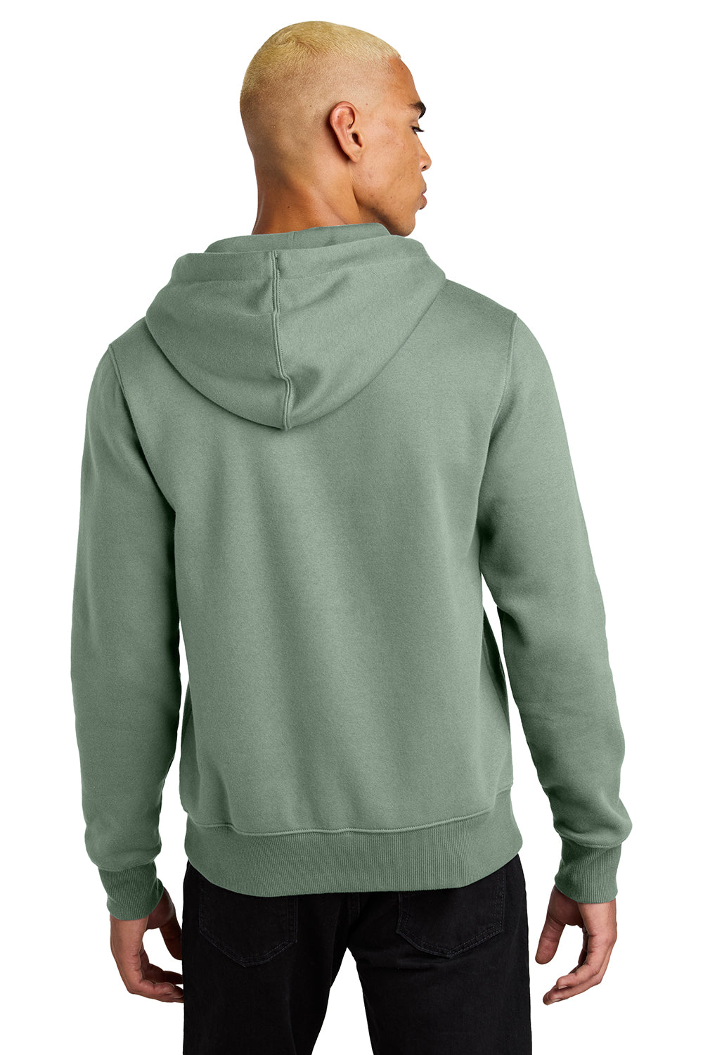 District DT1101 Mens Perfect Weight Fleece Hooded Sweatshirt Hoodie Laurel Green Model Back