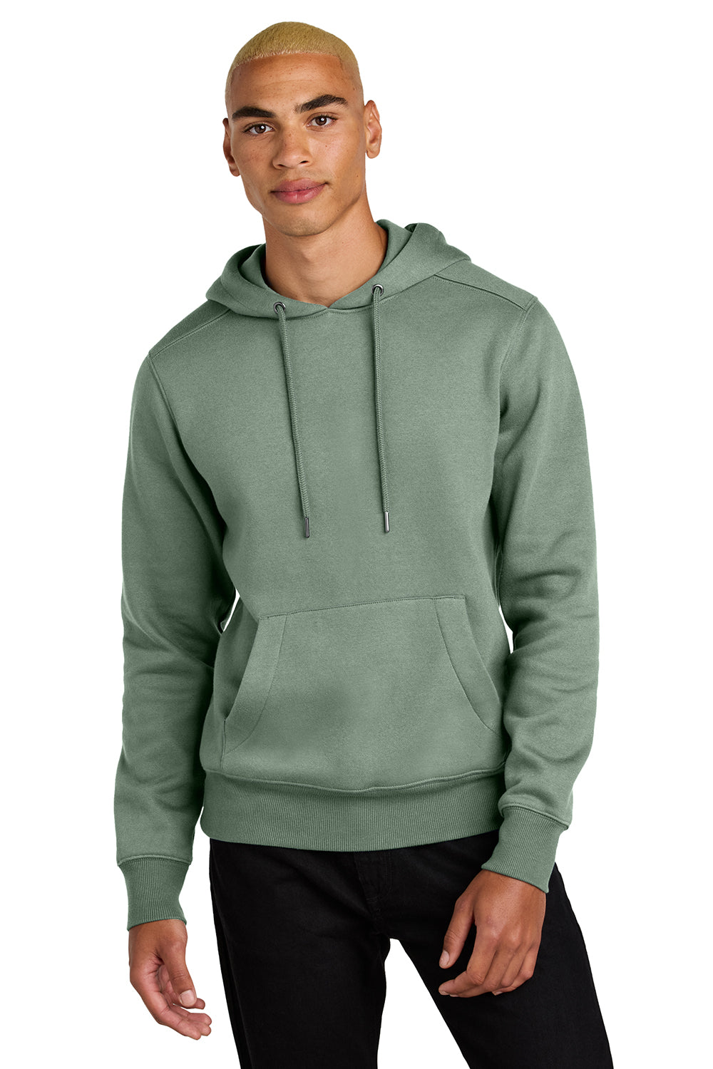 District DT1101 Mens Perfect Weight Fleece Hooded Sweatshirt Hoodie Laurel Green Model Front