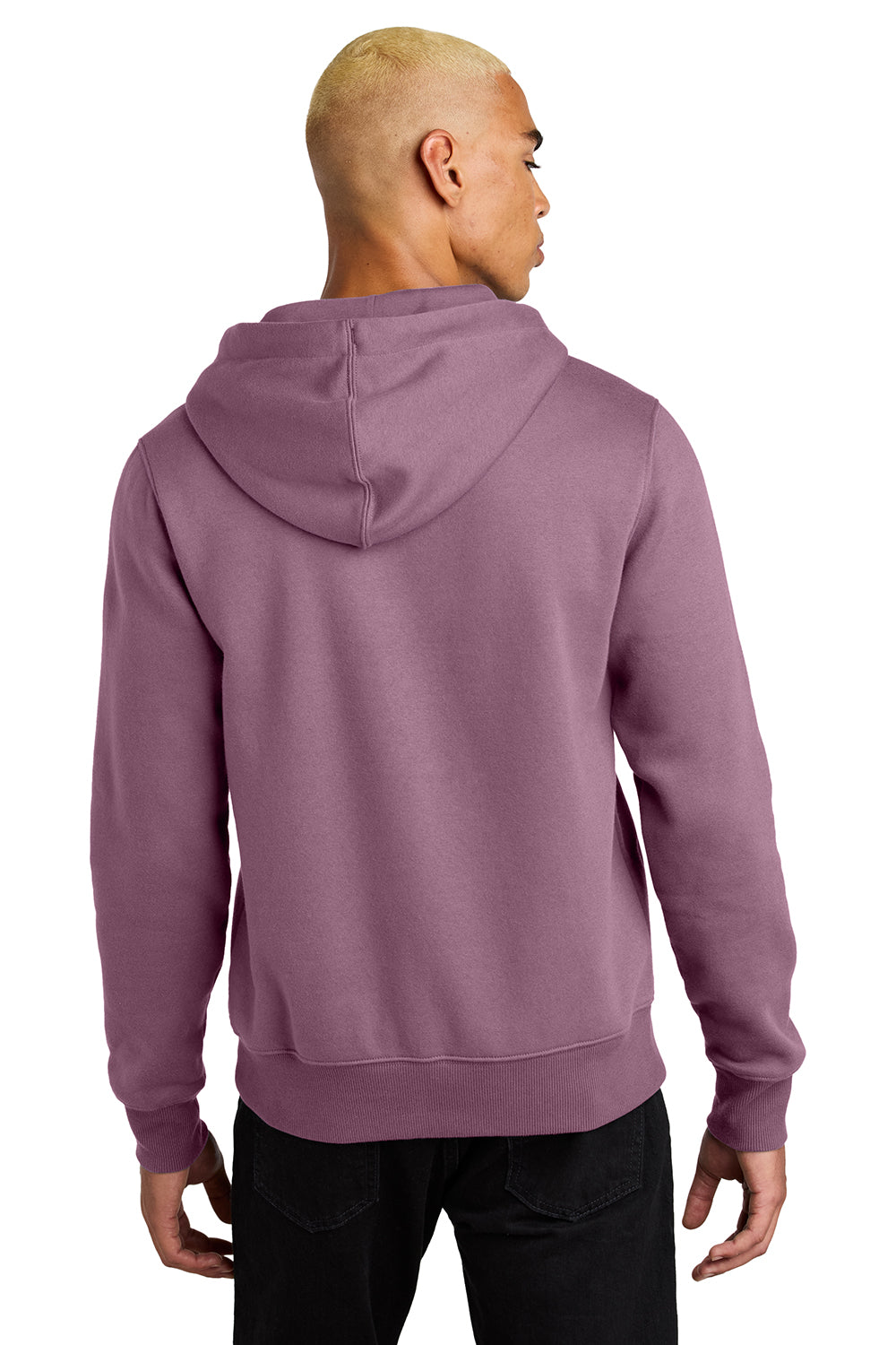 District DT1101 Mens Perfect Weight Fleece Hooded Sweatshirt Hoodie Orchid Haze Model Back