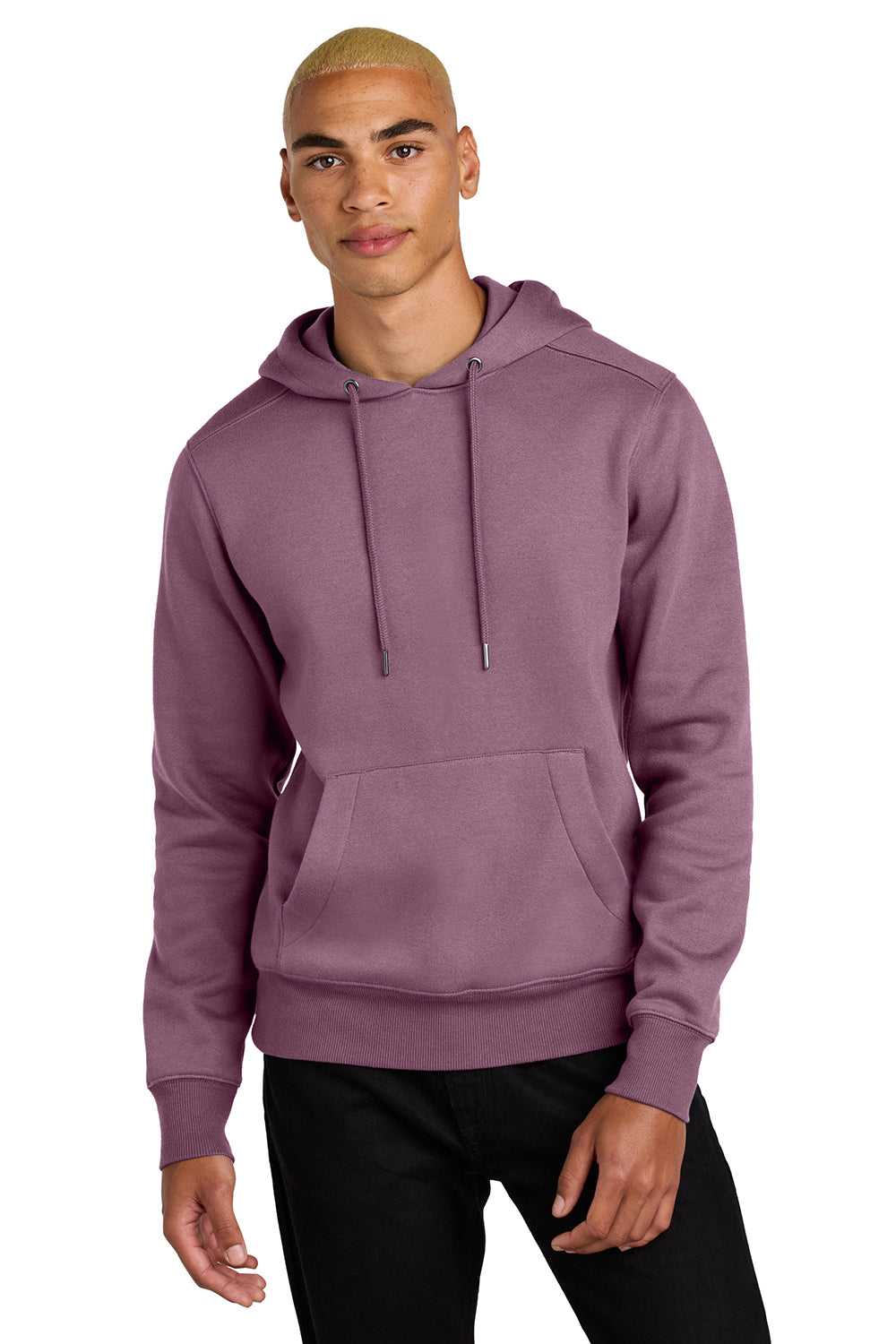 District DT1101 Mens Perfect Weight Fleece Hooded Sweatshirt Hoodie Orchid Haze Model Front