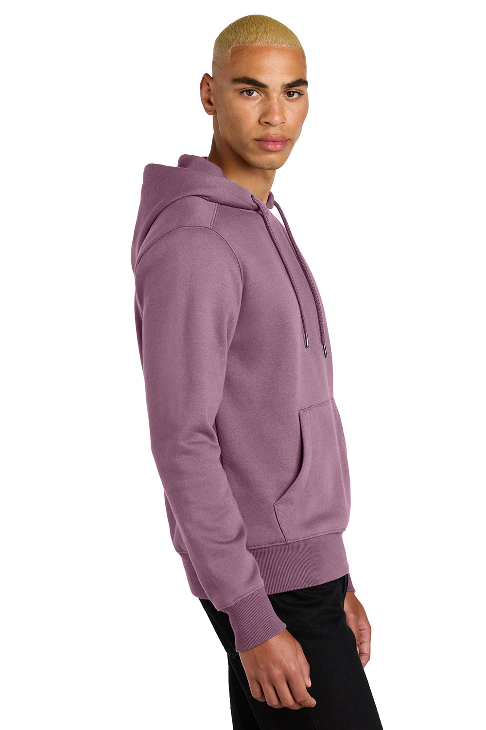 District DT1101 Mens Perfect Weight Fleece Hooded Sweatshirt Hoodie Orchid Haze Model Side