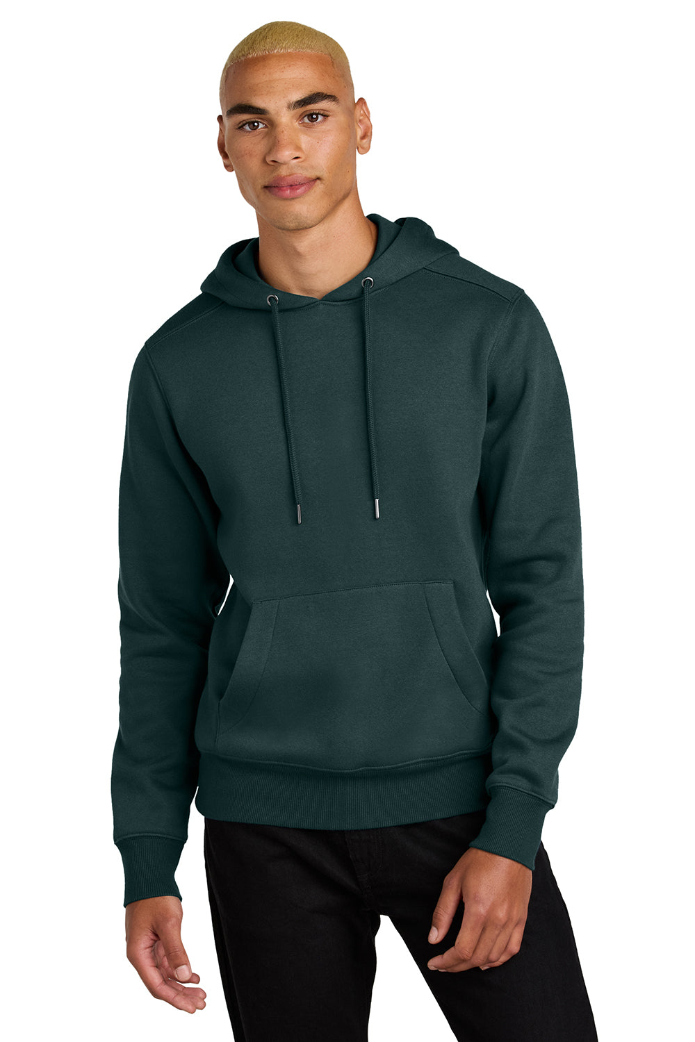 District DT1101 Mens Perfect Weight Fleece Hooded Sweatshirt Hoodie Rainforest Green Model Front