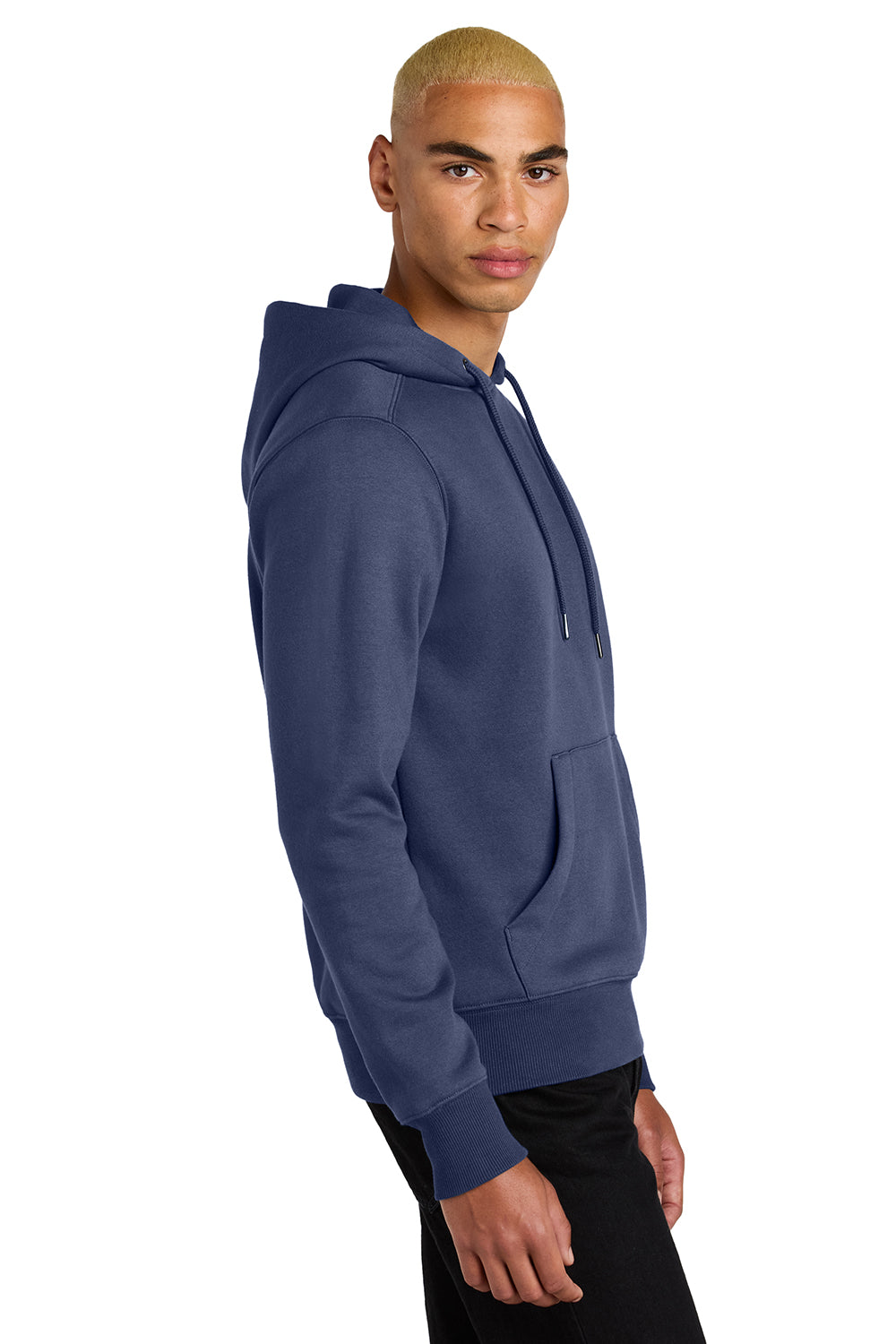 District DT1101 Mens Perfect Weight Fleece Hooded Sweatshirt Hoodie Tanzanite Blue Model Side