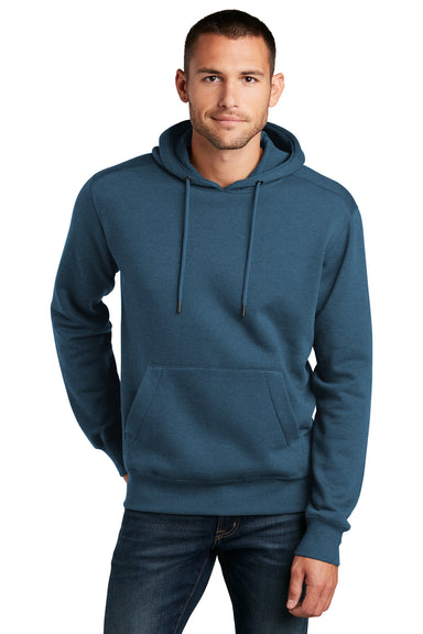 District DT1101 Mens Perfect Weight Fleece Hooded Sweatshirt Hoodie Heather Poseidon Blue Model Front