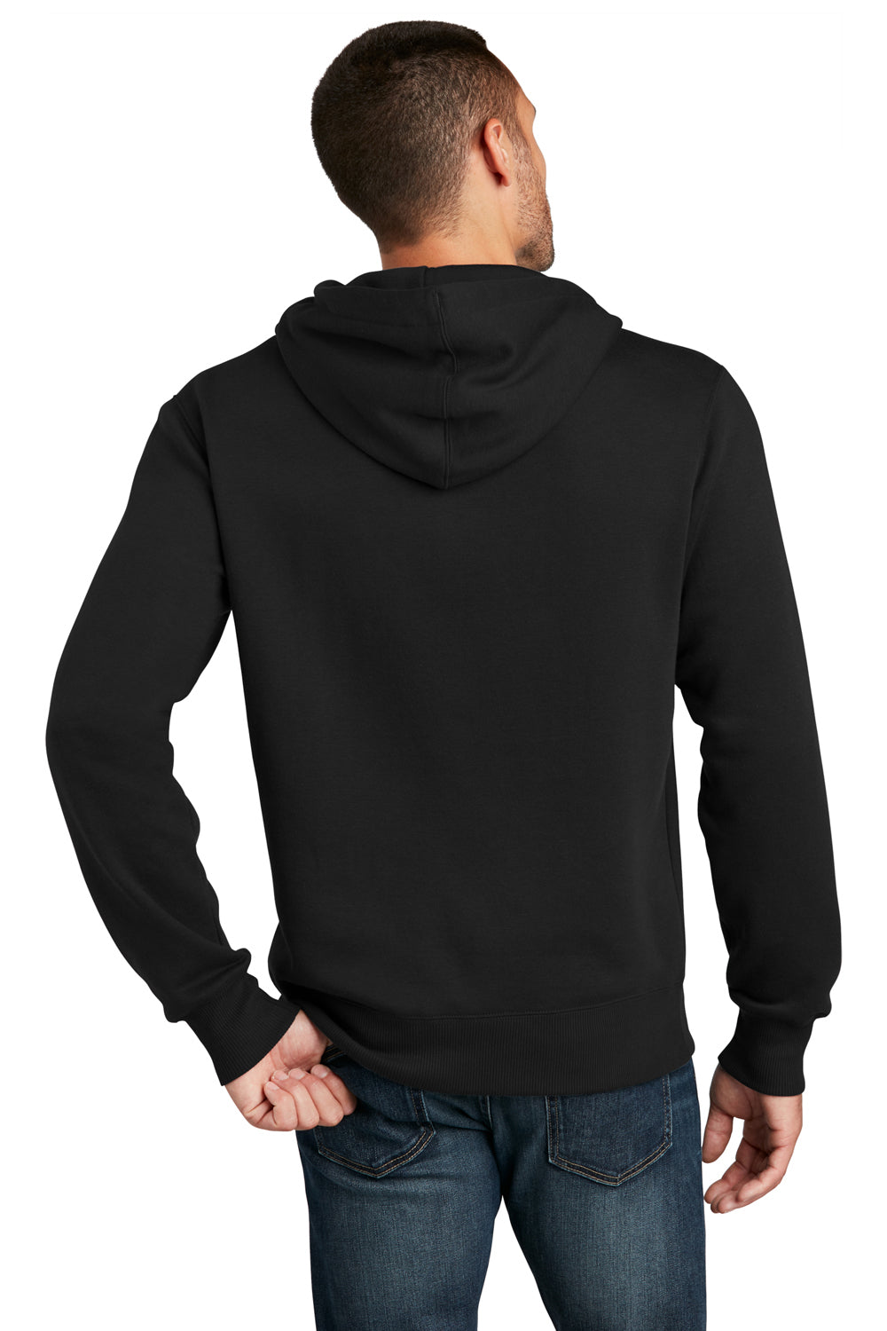 District DT1101 Mens Perfect Weight Fleece Hooded Sweatshirt Hoodie Jet Black Model Back