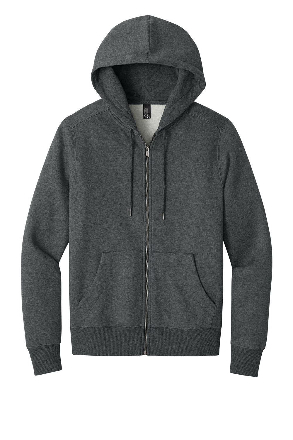 District DT1103 Mens Perfect Weight Fleece Full Zip Hooded Sweatshirt Hoodie Heather Charcoal Grey Flat Front