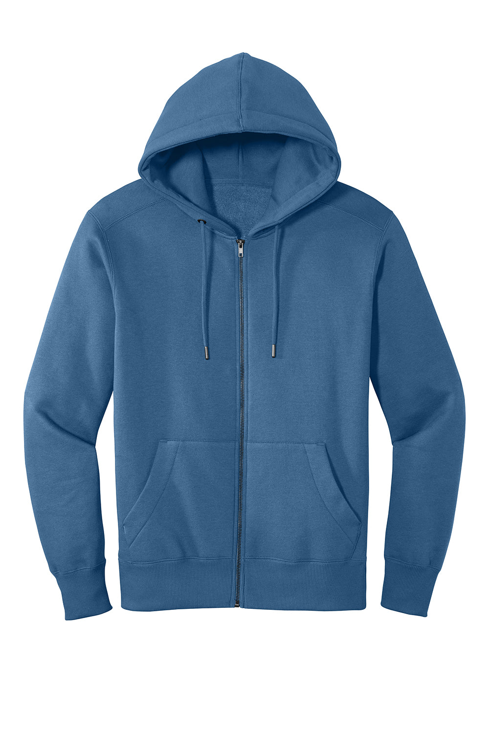 District DT1103 Mens Perfect Weight Fleece Full Zip Hooded Sweatshirt Hoodie Maritime Blue Flat Front