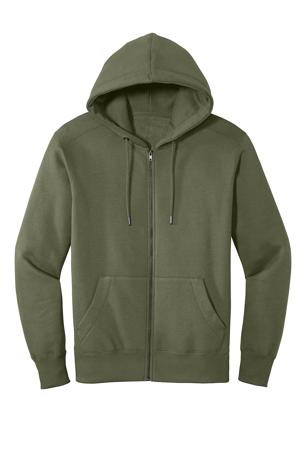 District DT1103 Mens Perfect Weight Fleece Full Zip Hooded Sweatshirt Hoodie Military Green Flat Front