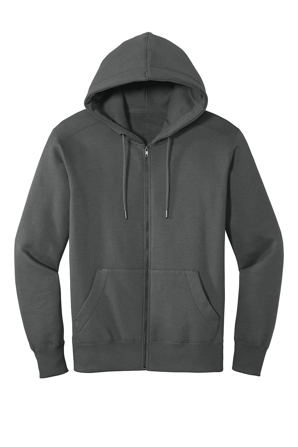 District DT1103 Mens Perfect Weight Fleece Full Zip Hooded Sweatshirt Hoodie Charcoal Grey Flat Front