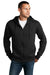 District DT1103 Mens Perfect Weight Fleece Full Zip Hooded Sweatshirt Hoodie Jet Black Model Front