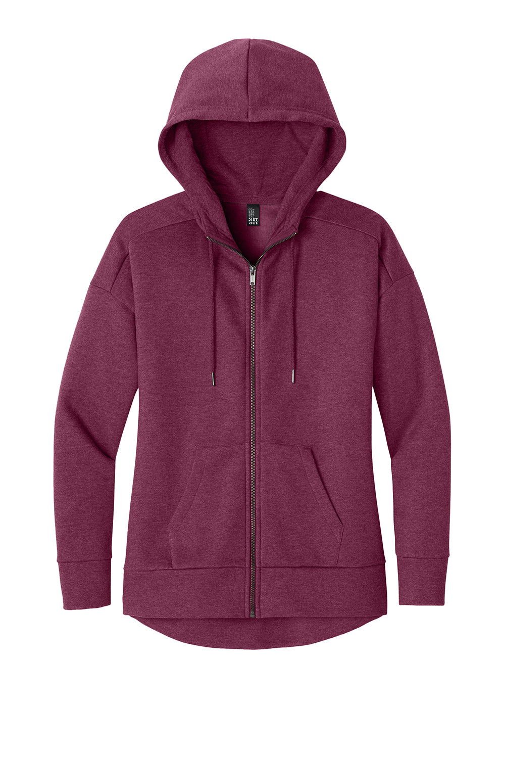 District DT1104 Womens Perfect Weight Fleece Full Zip Hooded Sweatshirt Hoodie Heather Loganberry Flat Front