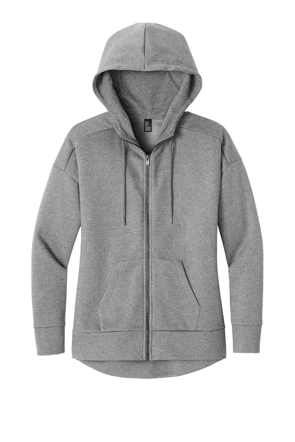 District DT1104 Womens Perfect Weight Fleece Full Zip Hooded Sweatshirt Hoodie Heather Steel Grey Flat Front