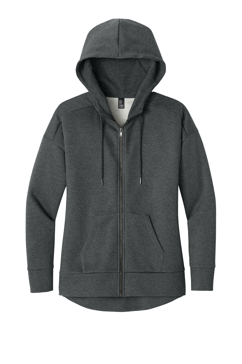 District DT1104 Womens Perfect Weight Fleece Full Zip Hooded Sweatshirt Hoodie Heather Charcoal Grey Flat Front