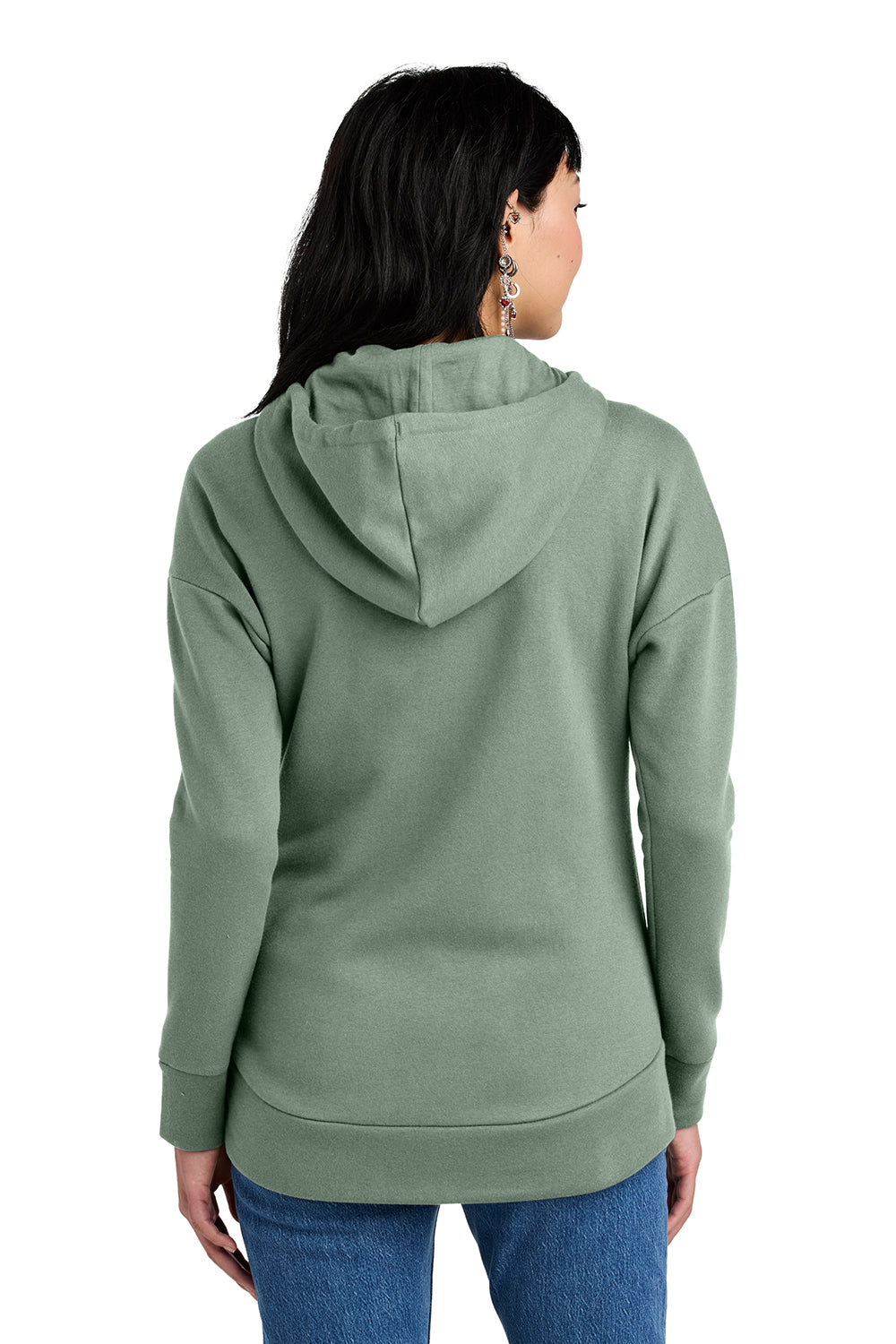 District DT1104 Womens Perfect Weight Fleece Full Zip Hooded Sweatshirt Hoodie Laurel Green Model Back