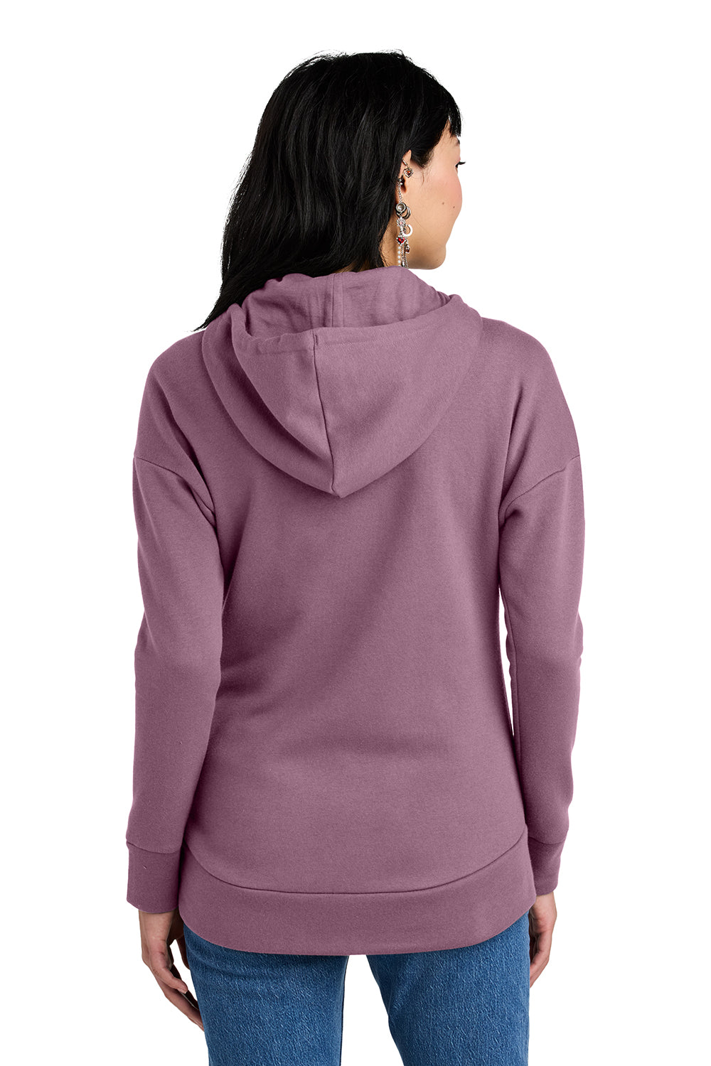 District DT1104 Womens Perfect Weight Fleece Full Zip Hooded Sweatshirt Hoodie Orchid Haze Model Back