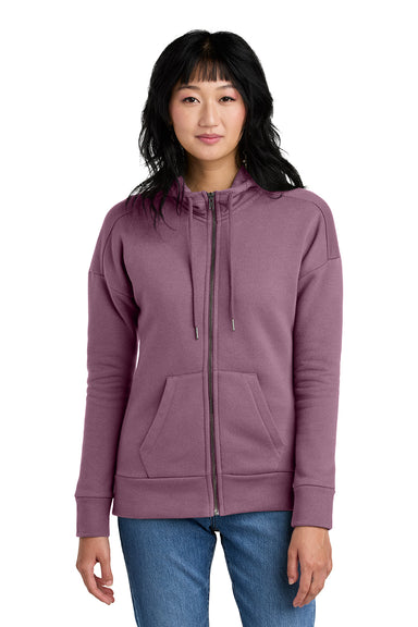 District DT1104 Womens Perfect Weight Fleece Full Zip Hooded Sweatshirt Hoodie Orchid Haze Model Front